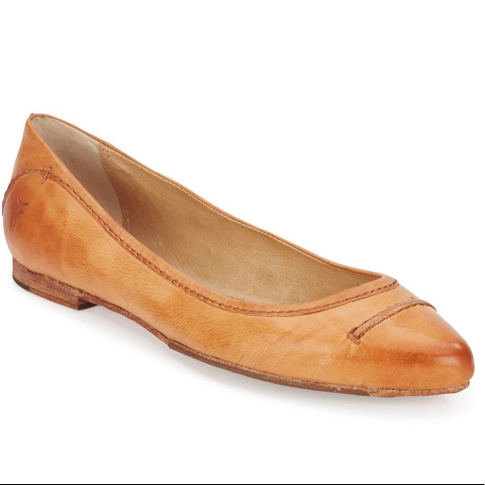 FRYE OLIVE SEAMED LEATHER BALLET FLATS